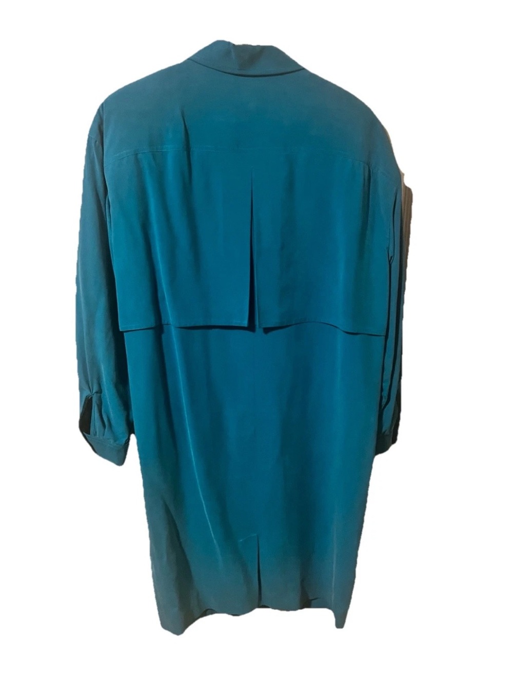 Vintage Gillian Teal 100% Silk Midi Shirt Dress Womens Sz10 - Picture 2 of 3